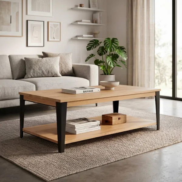 Rechthoekige salontafel van massief eikenhout (120 cm) Bristol Natuurlijk
