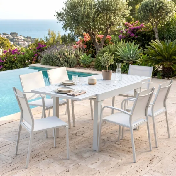Table de jardin extensible en aluminium 8 places (90/180 x 90 cm) Murano Blanc