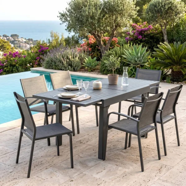Table de jardin extensible en aluminium 8 places (90/180 x 90 cm) Murano Gris anthracite