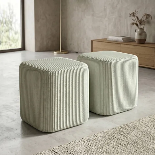 Lot de 2 poufs en velours (H38 cm) Shan Vert eucalyptus