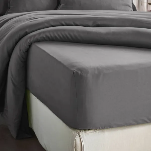 Drap housse lyocell Tencel� lav� (90 x 190 cm) Olivia Gris granit