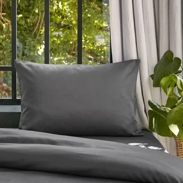 Taie d'oreiller rectangulaire lyocell Tencel� lav� (50 x 70 cm) Olivia Gris granit 