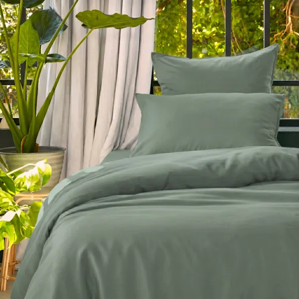 Housse de couette lyocell Tencel� lav� (140 x 200 cm) Olivia Vert eucalyptus