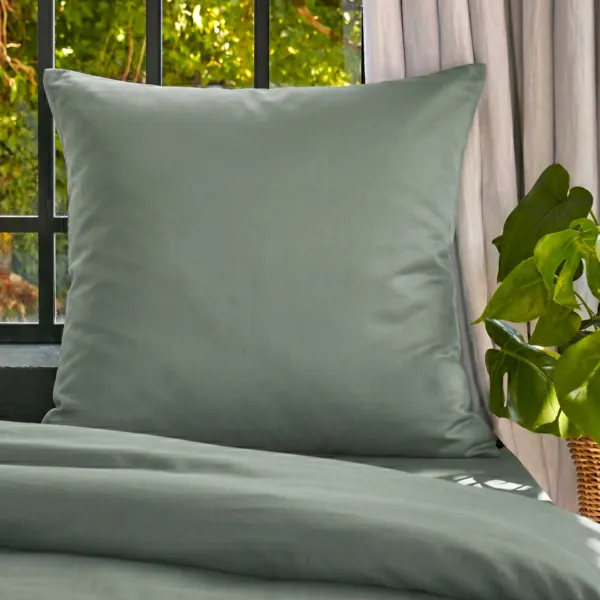 Quadratischer Kopfkissenbezug aus gewaschenem TENCEL™ Lyocell (80 x 80 cm) Olivia Eukalyptusgrün