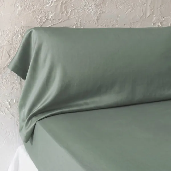 Funda de coj�n travesa�o franc�s lyocell Tencel� lavado (27 x 185 cm) Olivia Verde eucalipto