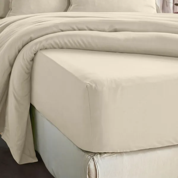 Drap housse lyocell Tencel� lav� (180 x 200 cm) Olivia Beige pampa