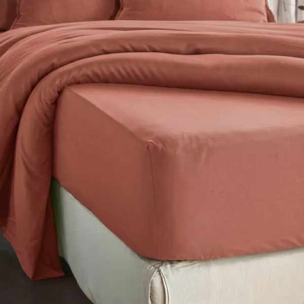 Drap housse lyocell Tencel� lav� (140 x 200 cm) Olivia Terracotta