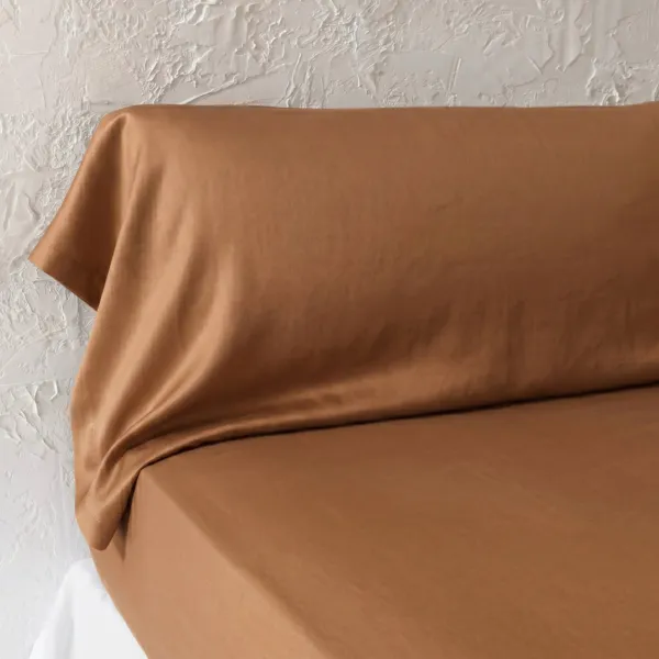 Taie de traversin lyocell Tencel™ lavé (27 x 185 cm) Olivia Camel
