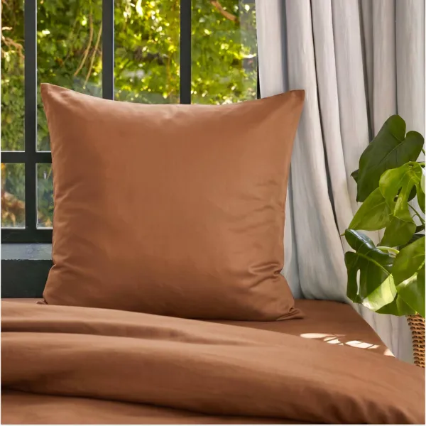 Funda de almohada cuadrada lyocell Tencel™ lavado (63 x 63 cm) Olivia Camel