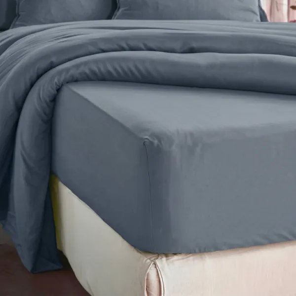 Drap housse lyocell Tencel� lav� (90 x 200 cm) Olivia Bleu stone
