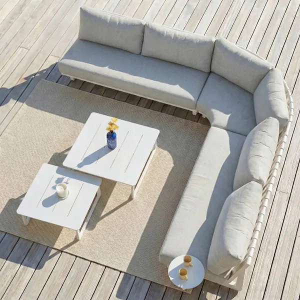 Set da giardino angolare in alluminio 5 posti Long Beach Bianco cenere e grigio chiaro