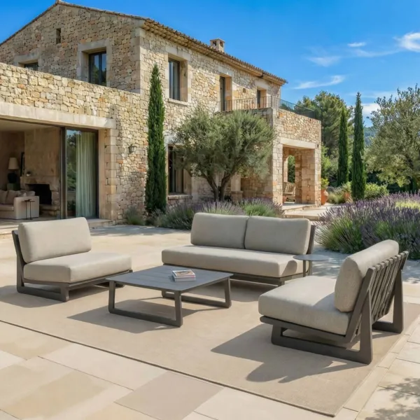 Set da giardino in alluminio 4 posti 4 pezzi Long Beach Grigio antracite e tortora
