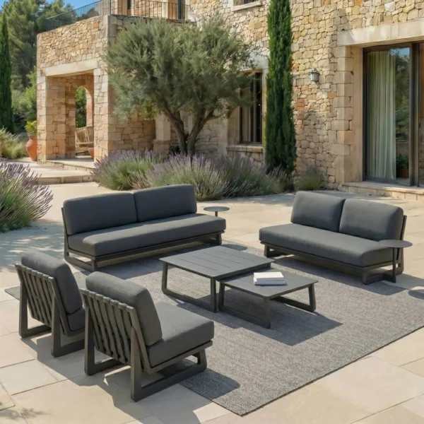 Set da giardino in alluminio 7 posti 6 pezzi Long Beach Grigio antracite