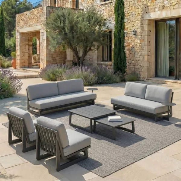 Set da giardino in alluminio 7 posti 6 pezzi Long Beach Grigio antracite e grigio chiaro