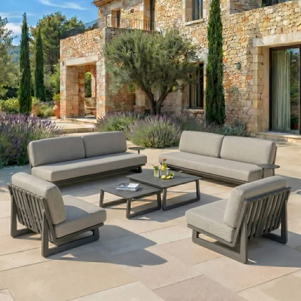 Salon de jardin en aluminium 8 places 6 pcs Long Beach Gris anthracite et taupe