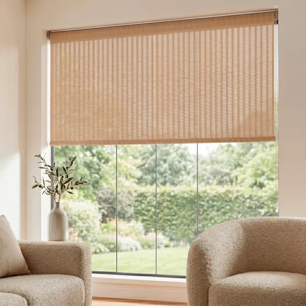 Bamboe-effect rolgordijn met zonwerende stof (210 x 220 cm) Beige Strepen