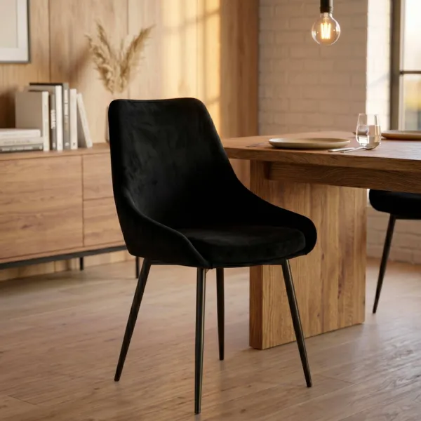Set van 2 eetkamerstoelen van fluweel (Zithoogte 47 cm) Juno Zwart