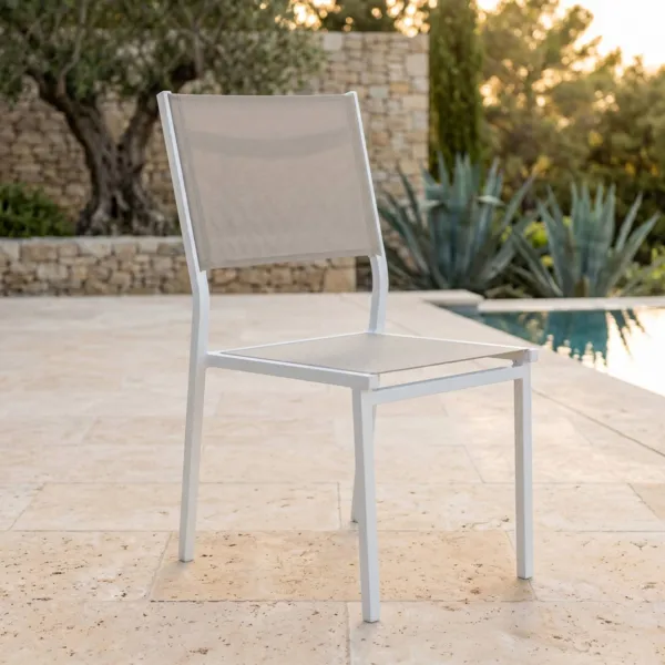 Chaise de jardin aluminium empilable Murano Blanc et taupe