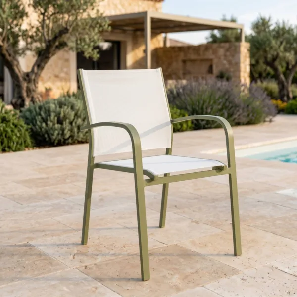 Stapelbarer Gartenstuhl mit Armlehnen Murano Aluminium Rosmaringrün