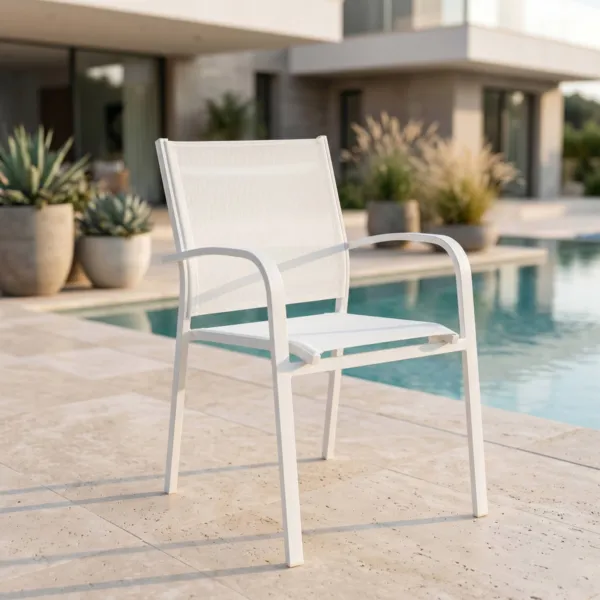 Silla de jard�n con reposabrazos alu apilable Murano - Blanco