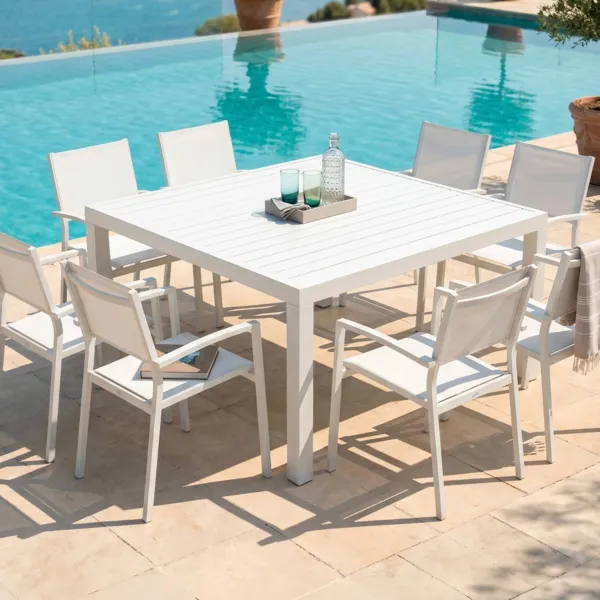 Table de jardin carrée aluminium 8 places (136 x 136 cm) Murano Blanc