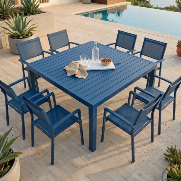  Table de jardin carr�e aluminium 8 places (136 x 136 cm) Murano Bleu p�trole