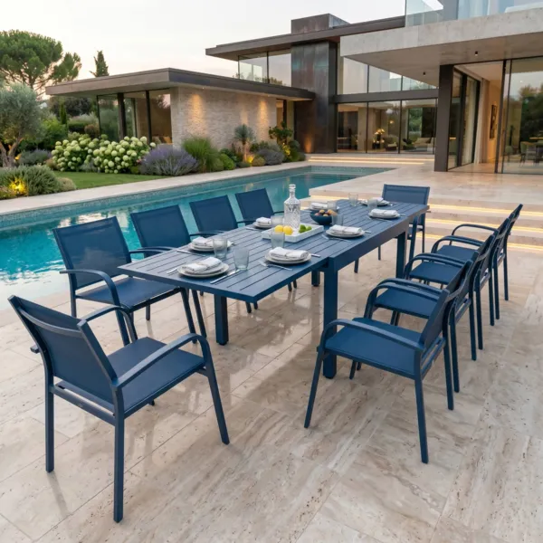 Table de jardin extensible aluminium 10 places (135/270 x 90 cm) Murano Bleu p�trole