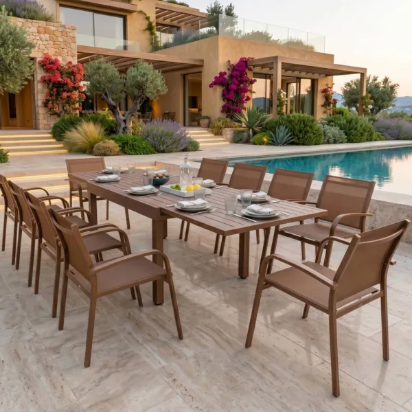 Tavolo da giardino allungabile in alluminio 10 posti (135/270 x 90 cm) Murano Bronzo