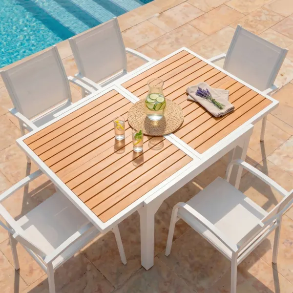 Tavolo da giardino allungabile 8 posti Alluminio effetto legno Murano (180 x 90 cm)Bianco