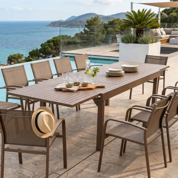 Table de jardin extensible aluminium 12 places (200/320 x 100 cm) Murano Bronze