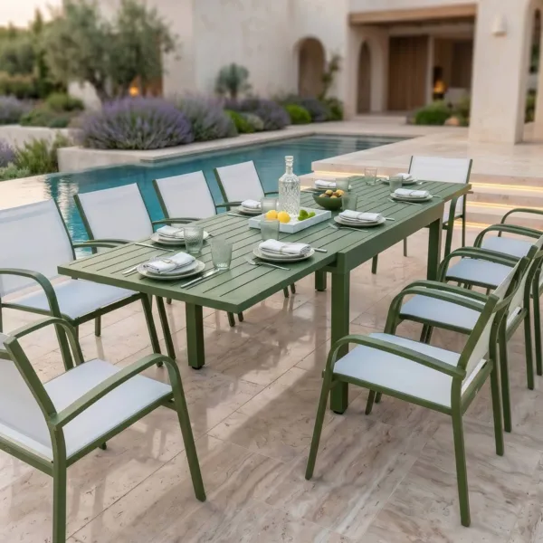 Tavolo da giardino allungabile in alluminio 10 posti (135/270 x 90 cm) Murano Verde oliva