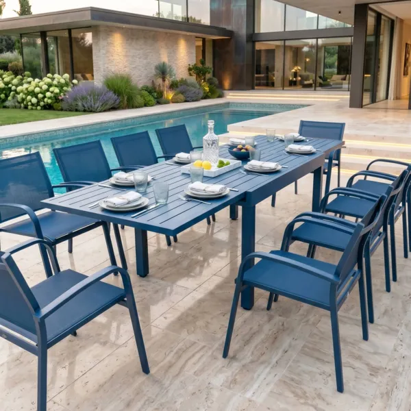 Table de jardin extensible aluminium 10 places (135/270 x 90 cm) Murano Bleu p�trole