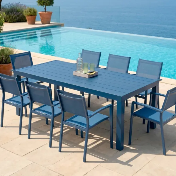 Table de jardin rectangulaire aluminium 8 places (210 x 100 cm) Murano Bleu p�trole
