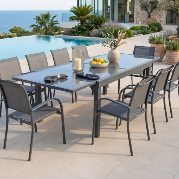 Mesa de jardín extensible de vidrio Murano (Hasta 12 pers.) - Gris antracita