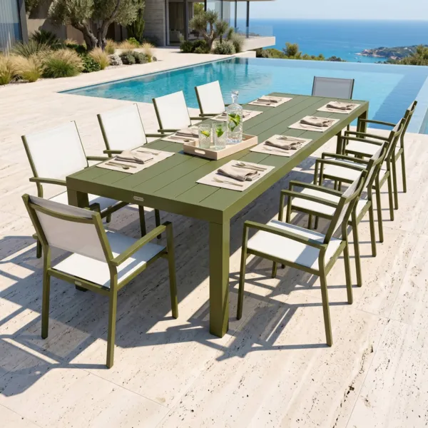 Tavolo da giardino rettangolare in alluminio 10 posti (240 x 120 cm) Murano Verde oliva