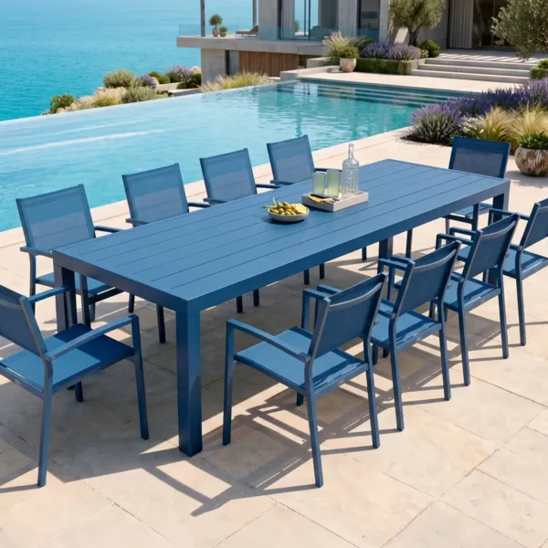 Mesa de jard�n rectangular de aluminio para 10 personas (240 x 120 cm) Murano Azul