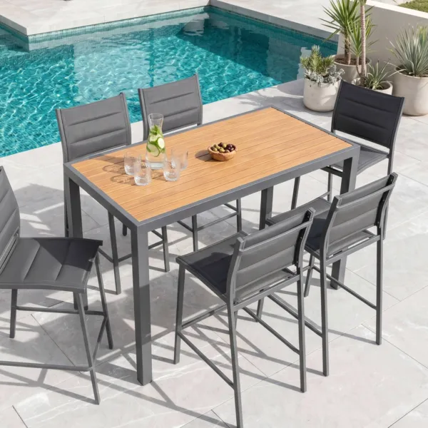 Hoge aluminium tuintafel 6 plaatsen houteffect (160 x H105 cm) Murano Antracietgrijs