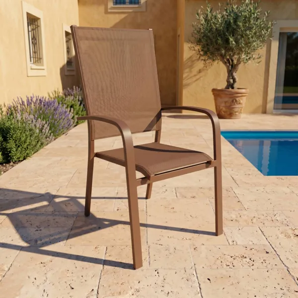 Fauteuil de jardin dossier haut aluminium empilable Murano Bronze