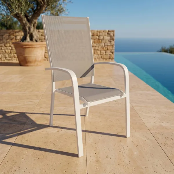 Silla de jard�n apilable de aluminio con respaldo alto Murano Blanco y taupe