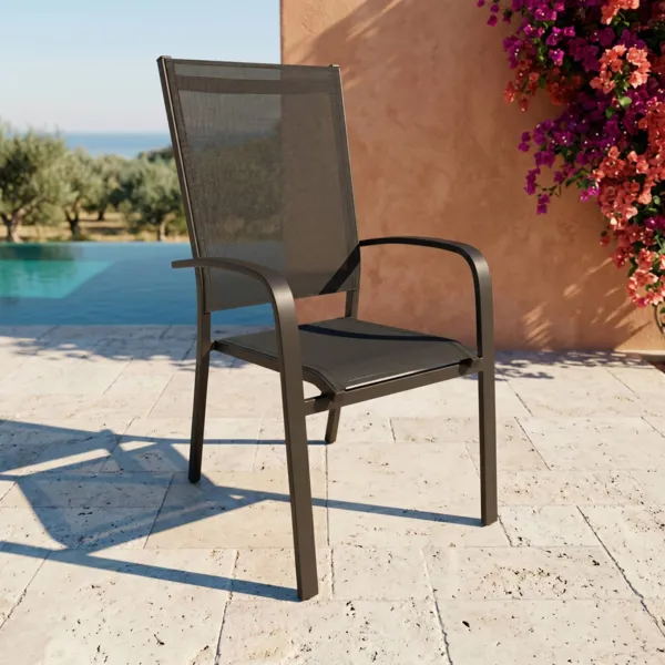 Fauteuil de jardin dossier haut aluminium empilable Murano Gris anthracite