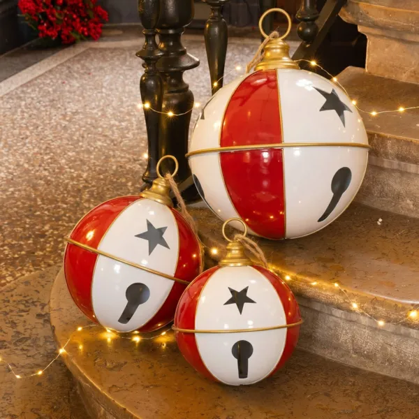 Set di 3 campane da appendere (D20-25-30 cm) Tradizione natalizia Rosso e bianco