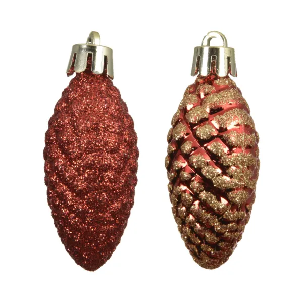Set di 12 pigne da appendere (H14 cm) Aravis Rosso glitterato