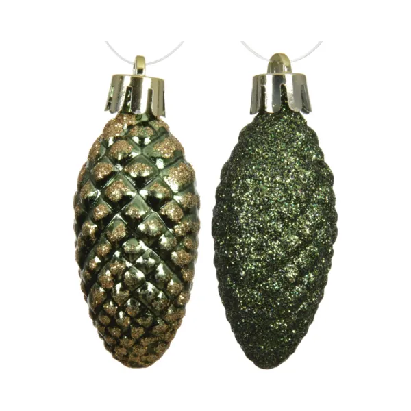 Set di 12 pigne da appendere (H14 cm) Aravis Verde abete glitterato