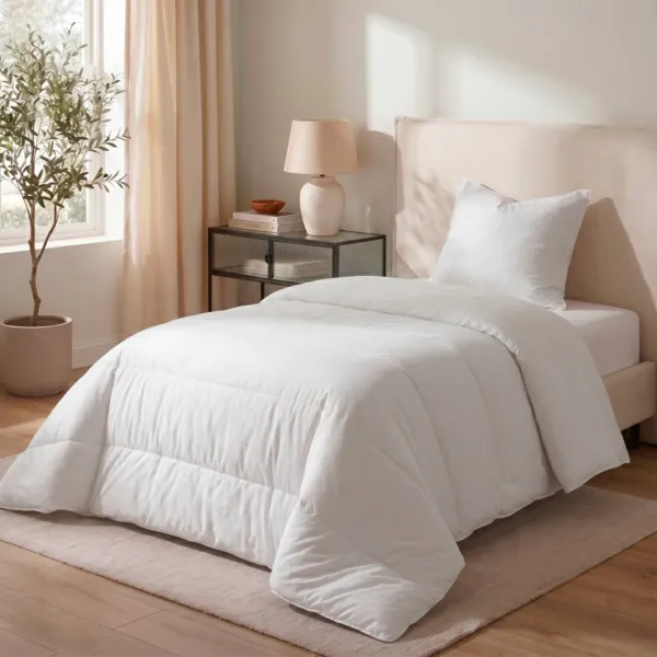 Set Piumone caldo antiacari (140 x 200 cm) + 1 Cuscino (60 x 60 cm) Com�te Bianco 