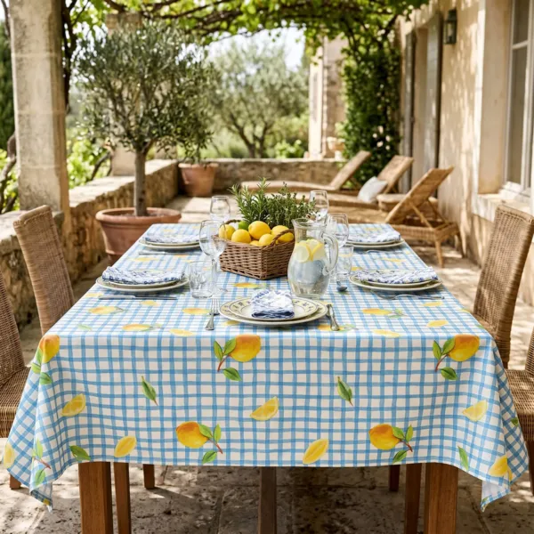 Tischdecke rechteckig Baumwolle beschichtet (150 x 350 cm) Menton Blau