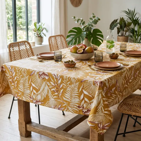 Nappe rectangulaire coton enduit (150 x 350 cm) Granada Jaune moutarde