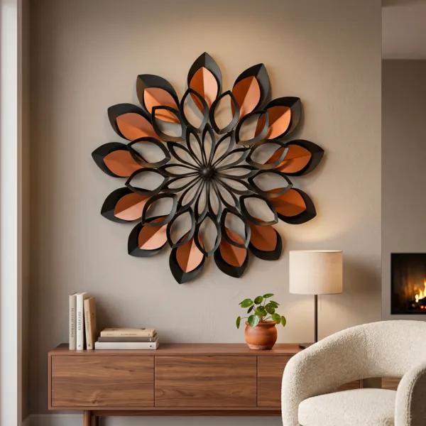 Decoraci�n de pared en metal (D91 cm) Flor Negro y marr�n