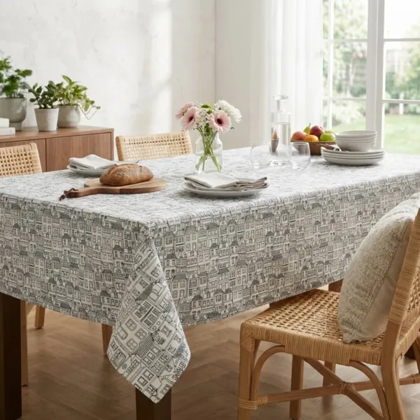 Nappe rectangulaire coton enduit (150 x 350 cm) Home Grise