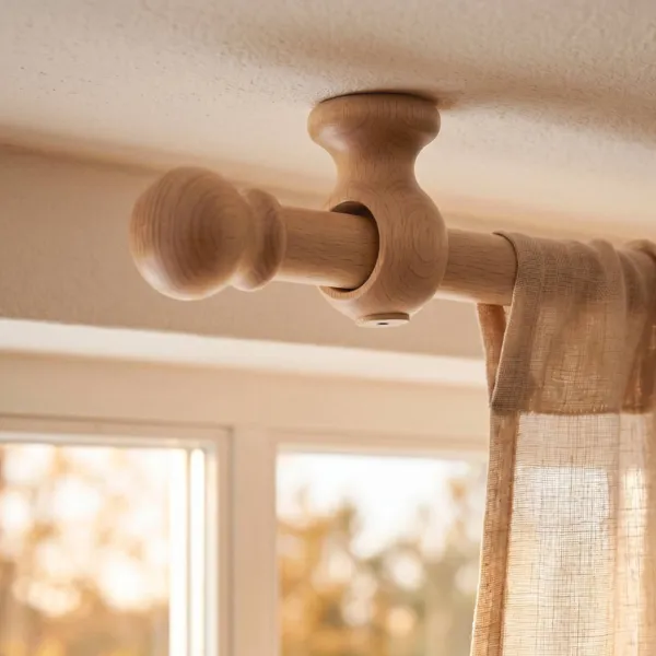 Lot de 2 supports plafond tringle bois (L8 cm / D28 mm) Nils Beige Vernis