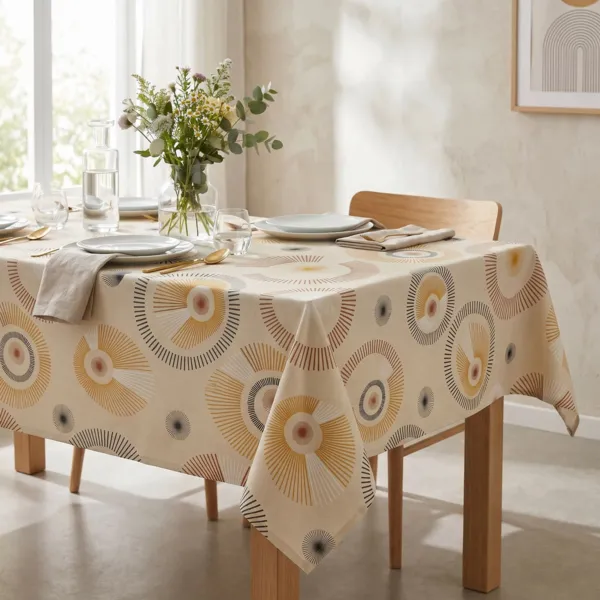 Rechthoekig gecoat katoenen tafelkleed (150 x 250 cm) Manhattan Beige
